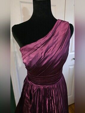 Sweet Life Size 4 One-Shoulder Plum Gown With Pleated Skirt & Corset Back